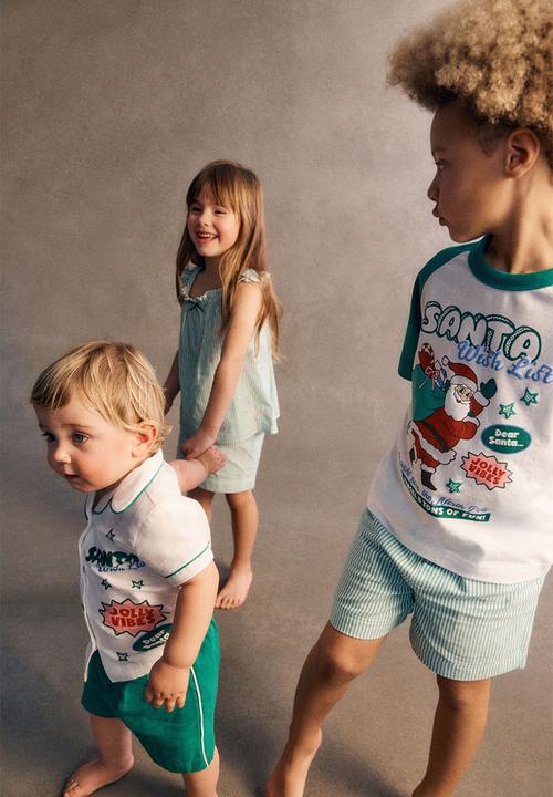 Cotton On - Baby woven pj set family christmas - deep mint/santa wish list