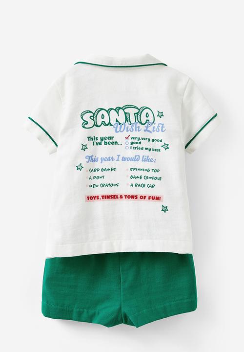 Cotton On - Baby woven pj set family christmas - deep mint/santa wish list
