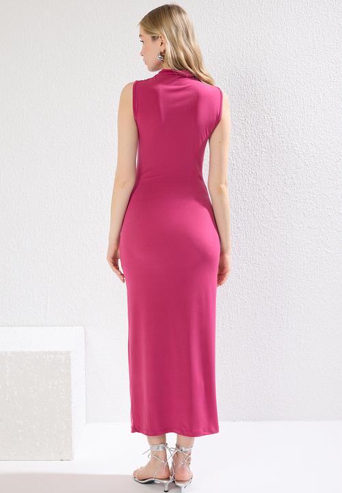 Trendyol - Plain gathered draped bodycon knit dress - fuchsia