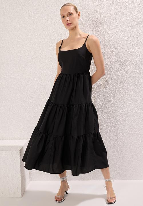 Trendyol - Cotton Blend Midi Woven Dress- Black