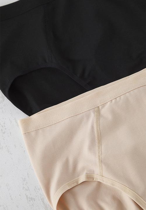 Trendyol - 2 Pack high waist gathering plus size panties - black & neutral