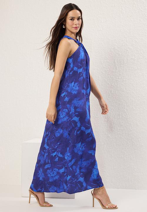 Trendyol - Floral Patterned Maxi Woven Dress - Navy blue
