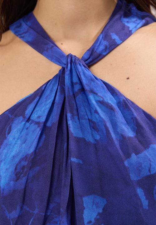 Trendyol - Floral Patterned Maxi Woven Dress - Navy blue
