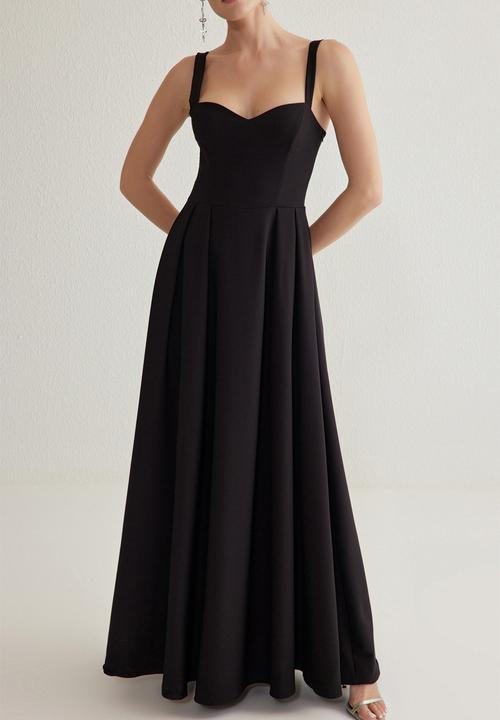 Trendyol - A-Line Back Bow Detailed Woven Long Elegant Evening Dress - Black