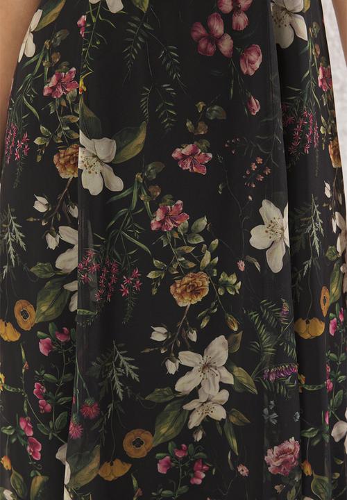Trendyol - Floral Slit Back Chiffon Midi Woven Dress - Black