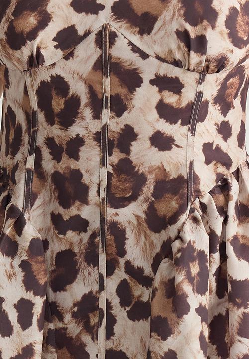 Trendyol - Flare poplin  woven mini dress - brown-multicolor