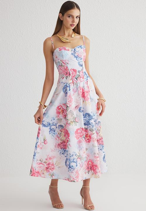 Trendyol - Flare floral patterned corset look midi prom dress - multi