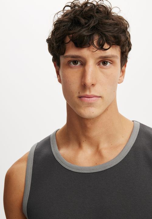 Cotton On - Rib Tank - Faded Slate / Slate Stone