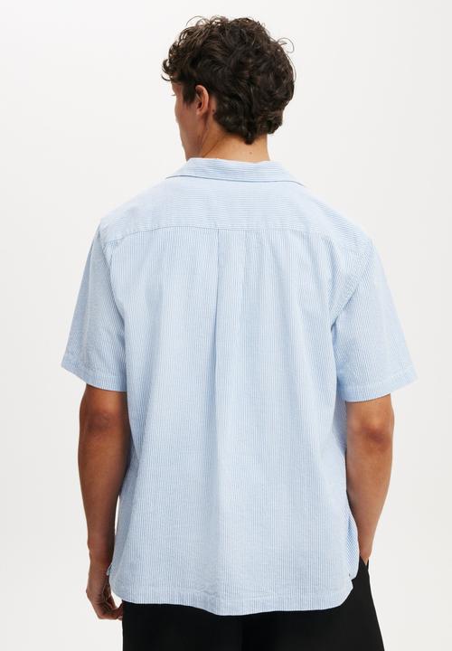 Cotton On - Riviera Short Sleeve Shirt - Blue Stripe