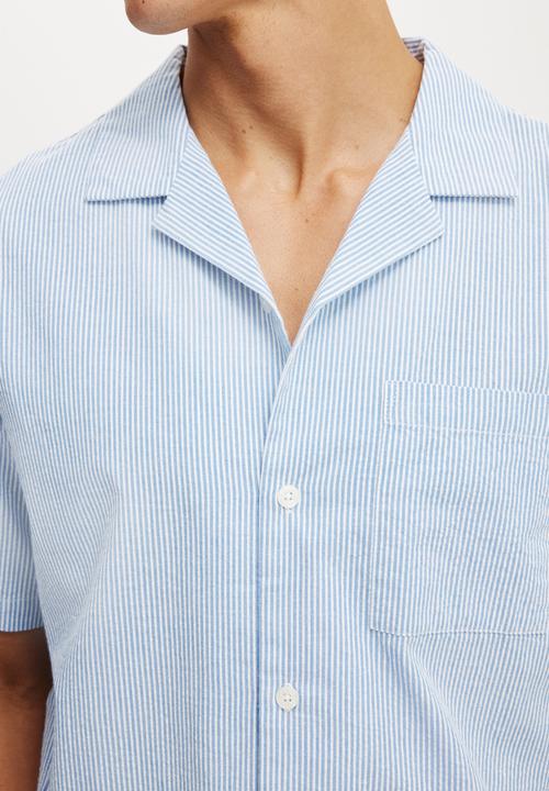 Cotton On - Riviera Short Sleeve Shirt - Blue Stripe