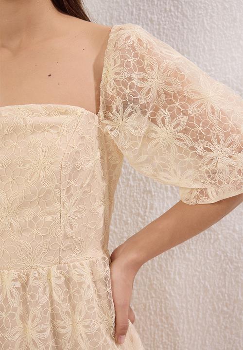 Trendyol - A-Line Floral Lined Long Evening Prom Dress - Salmon