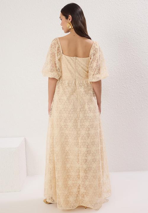 Trendyol - A-Line Floral Lined Long Evening Prom Dress - Salmon