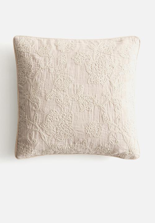 H&M - Embroidered cushion cover - light beige