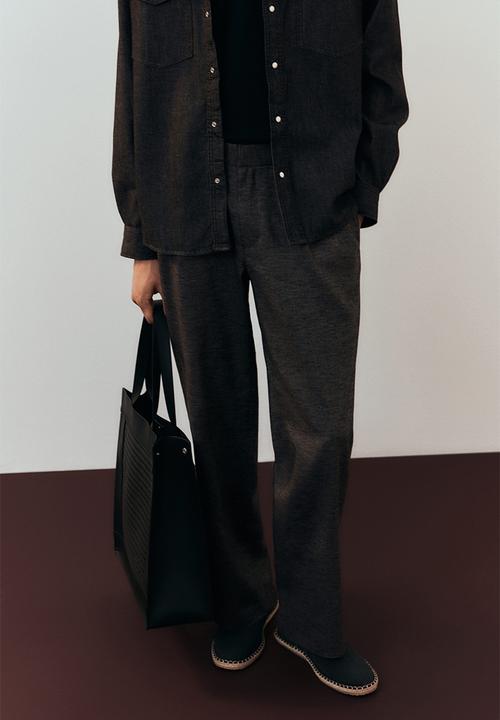 H&M - Relaxed fit linen-blend trousers - dark grey 