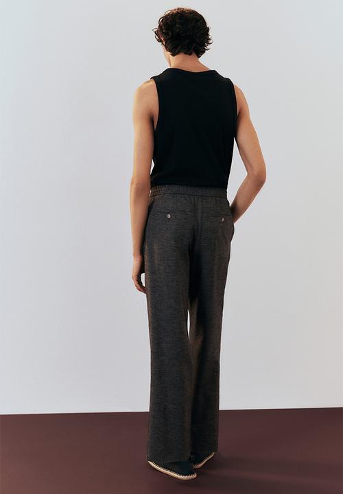 H&M - Relaxed fit linen-blend trousers - dark grey 