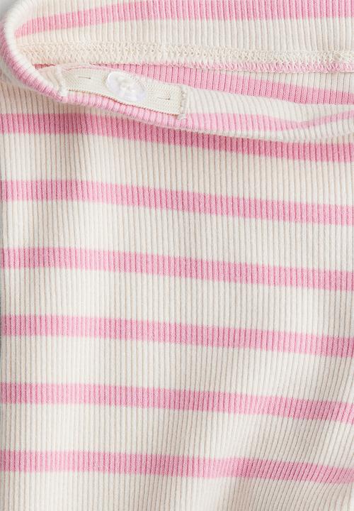 H&M - Ribbed jersey leggings - light pink striped
