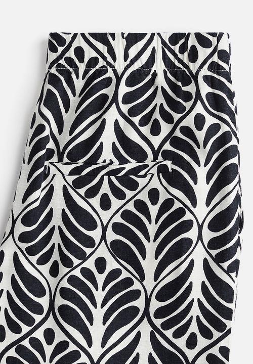 H&M - Wide linen-blend trousers - white/black patterned
