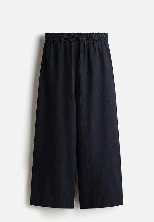 H&M - Cropped linen-blend trousers - navy blue