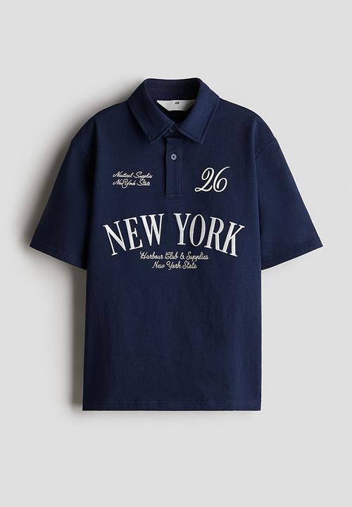 H&M - Text-motif polo shirt - navy blue new york 