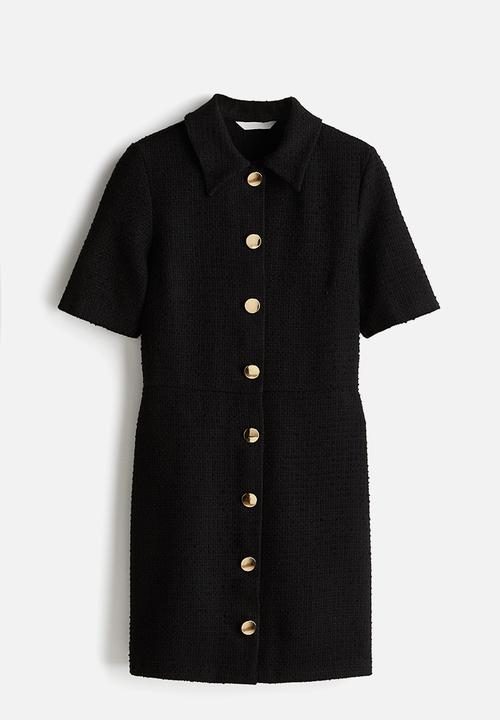 H&M - Button-front bouclé dress - black