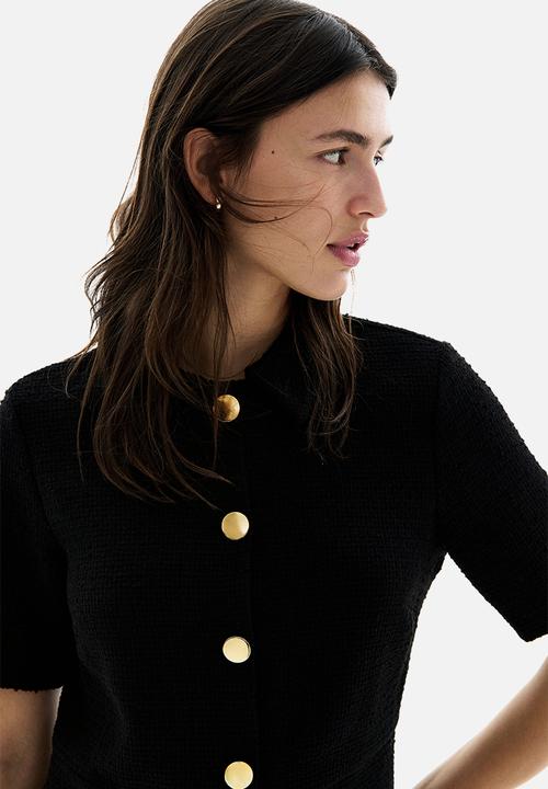 H&M - Button-front bouclé dress - black