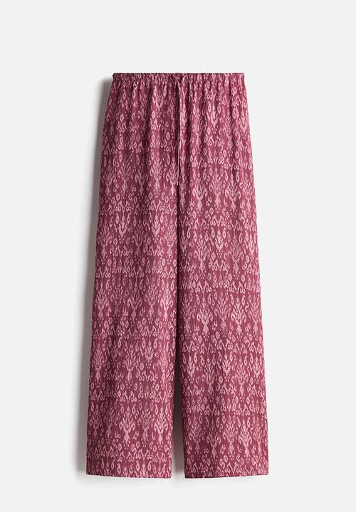 H&M - Drawstring trousers - dark pink/patterned