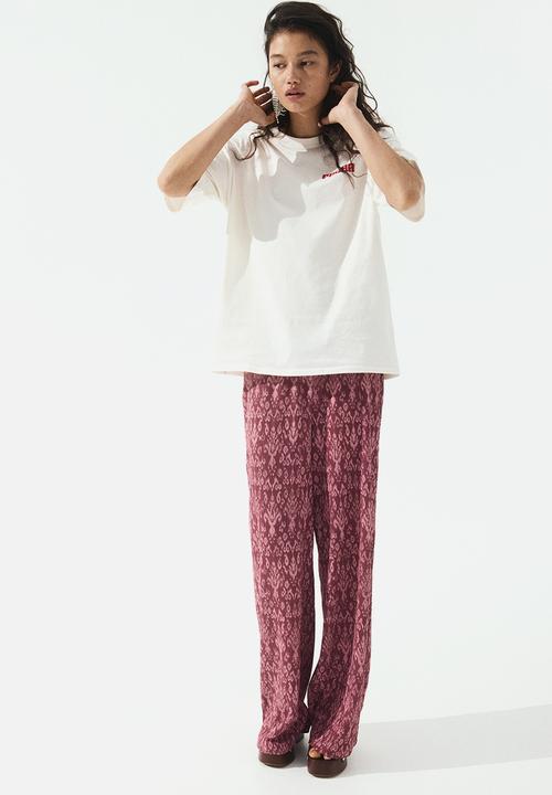 H&M - Drawstring trousers - dark pink/patterned