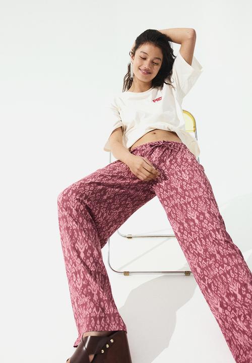 H&M - Drawstring trousers - dark pink/patterned