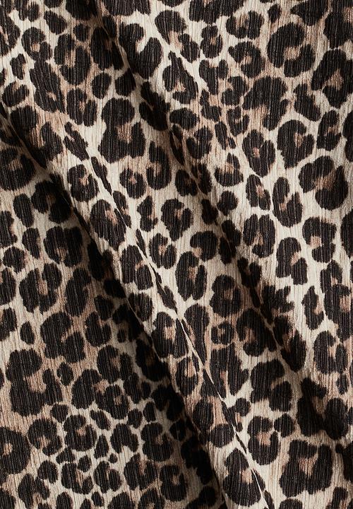 H&M - Puff-sleeve top - beige leopard print