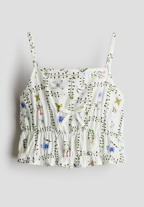 H&M - Smocked strappy top - white floral 