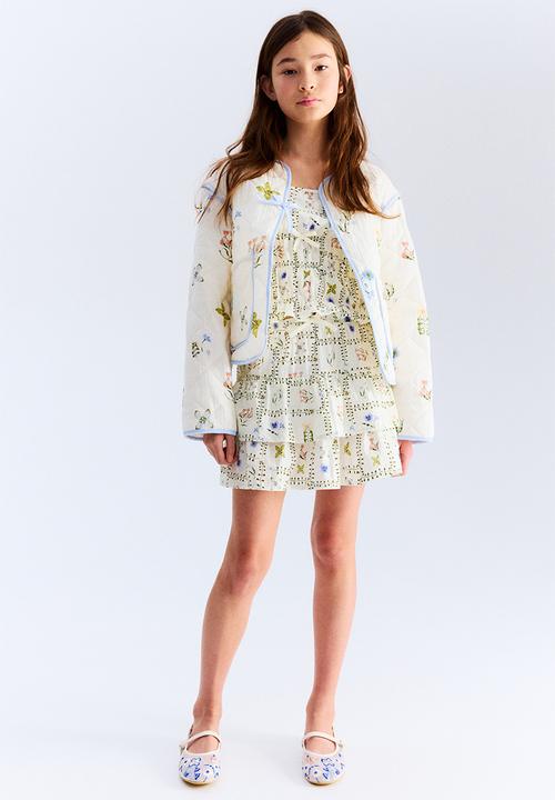 Printed tiered skirt - white floral