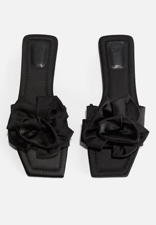 H&M - Appliquéd satin sandals - black