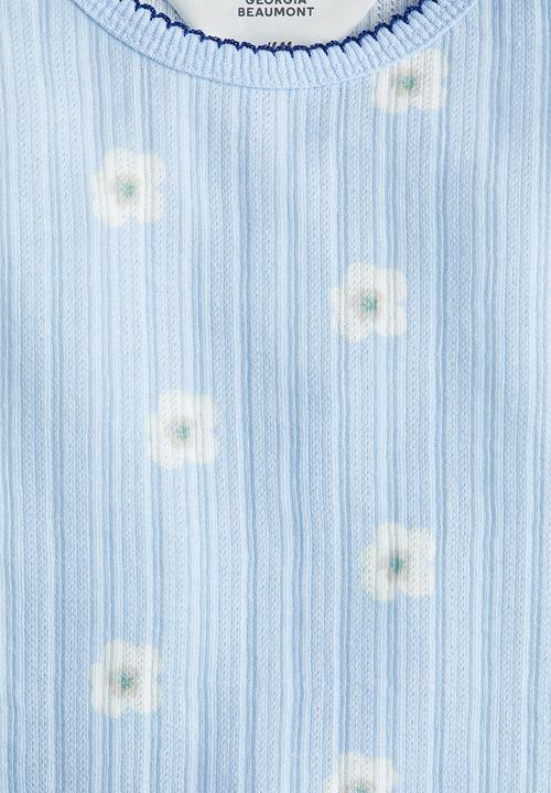 H&M - Pointelle jersey top - light blue daisies