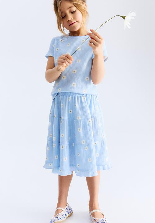 H&M - Pointelle jersey top - light blue daisies