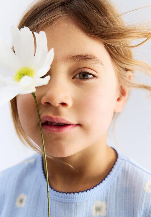 H&M - Pointelle jersey top - light blue daisies