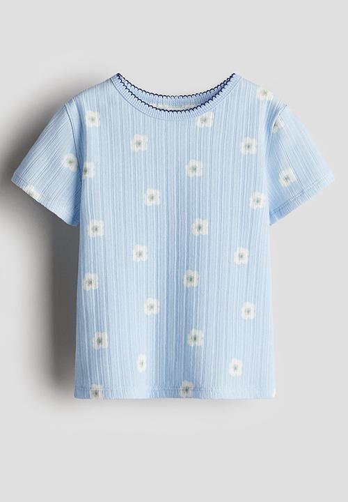 H&M - Pointelle jersey top - light blue daisies