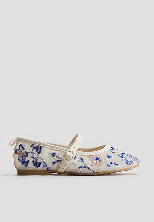 H&M - Embroidered mesh ballet pumps - cream floral