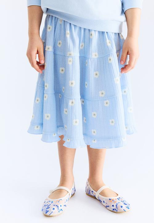 H&M - Patterned pointelle skirt - light blue daisies