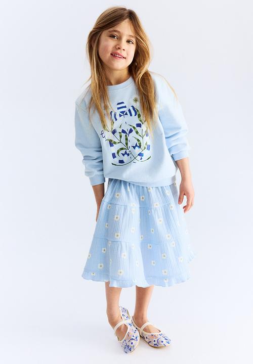 H&M - Patterned pointelle skirt - light blue daisies