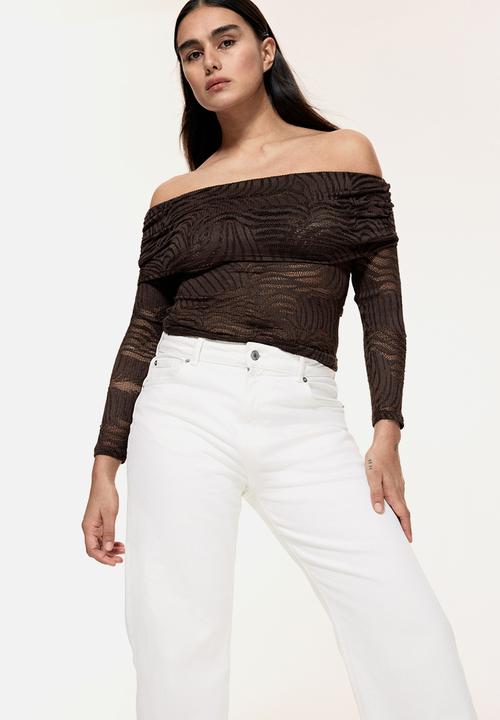 H&M - Off-the-shoulder lace top - brown