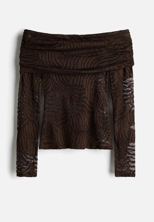 H&M - Off-the-shoulder lace top - brown