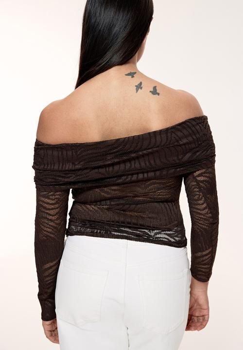 H&M - Off-the-shoulder lace top - brown