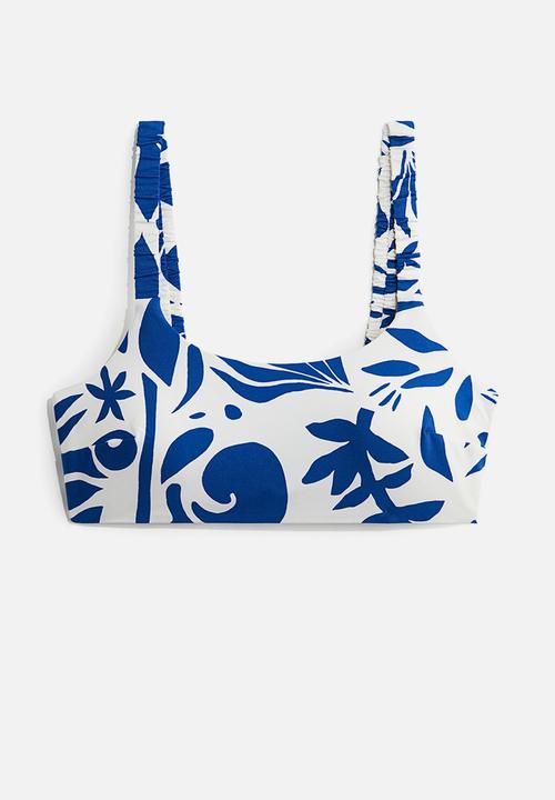H&M - Padded bikini top - white/blue patterned