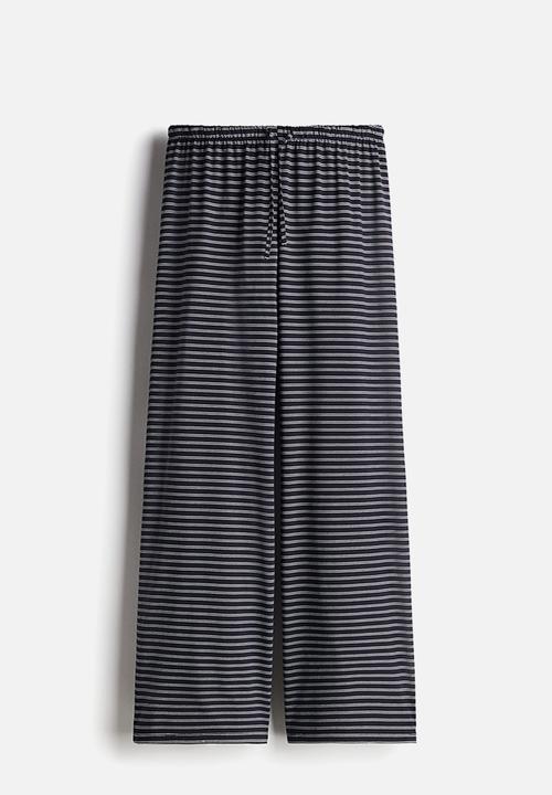 H&M - Straight drawstring trousers - navy blue/white striped