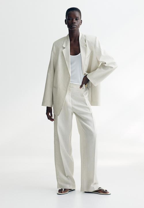 H&M - Wide linen-blend trousers - light grey