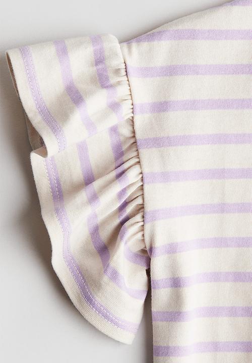 H&M - Cotton top - light beige striped 