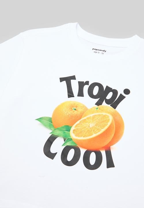 Pop Candy - Tropi cool placement print tee with shorts - white/grey