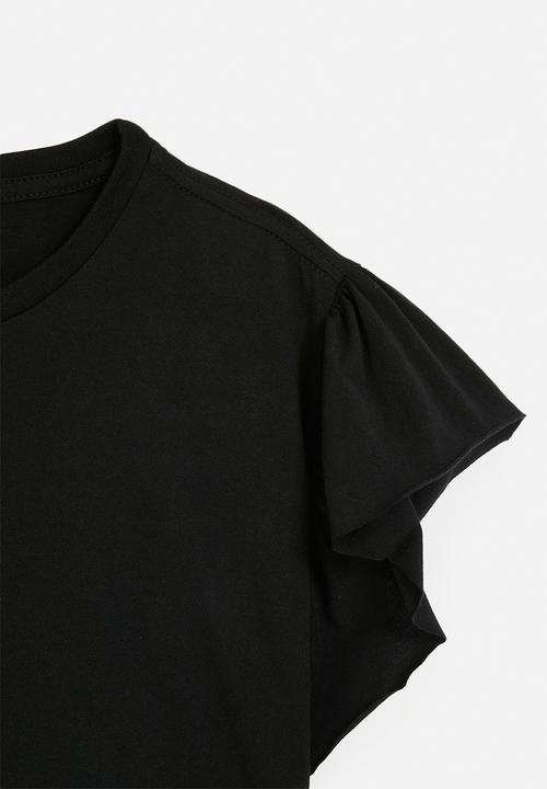 Pop Candy - Frilled sleeve crop top - black