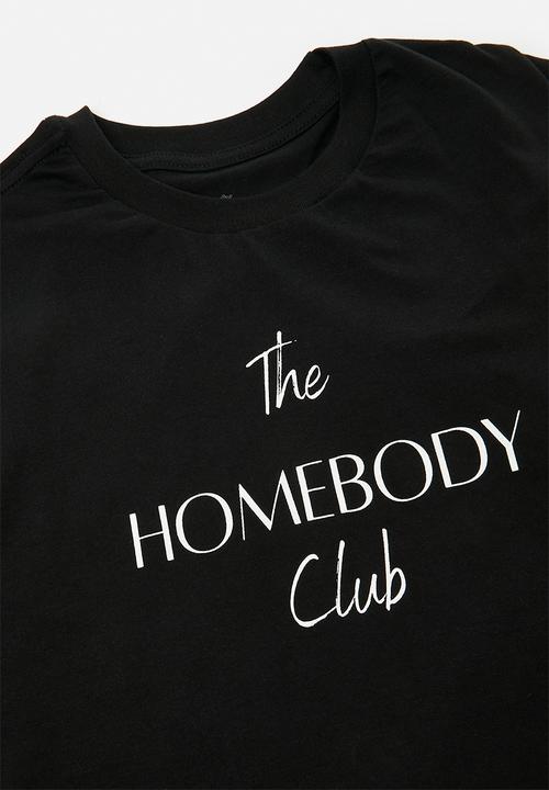Pop Candy - The homebody club slogan tee with cycling shorts - black
