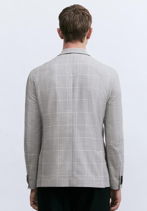 H&M - Regular fit single-breasted jacket -  beige/checked